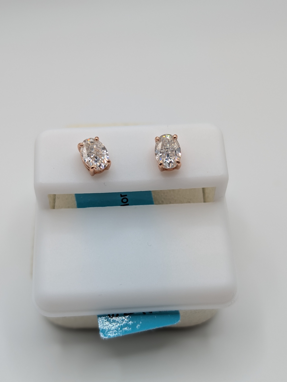 2.00 CTW Oval Moissanite Stud Earrings Rose Gold Sterling Silver